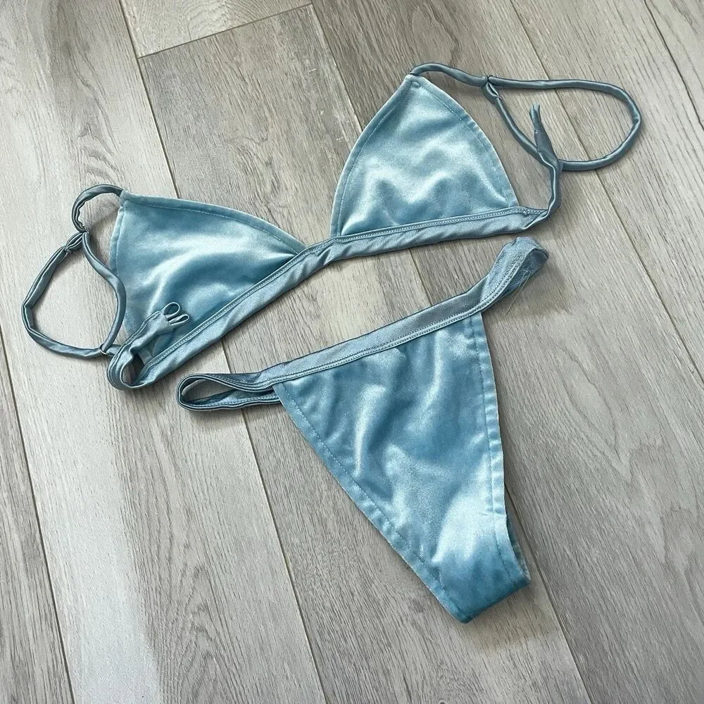 Andi Bagus Bikini velvet triangle cheeky womens Blue (small medium) beach swim